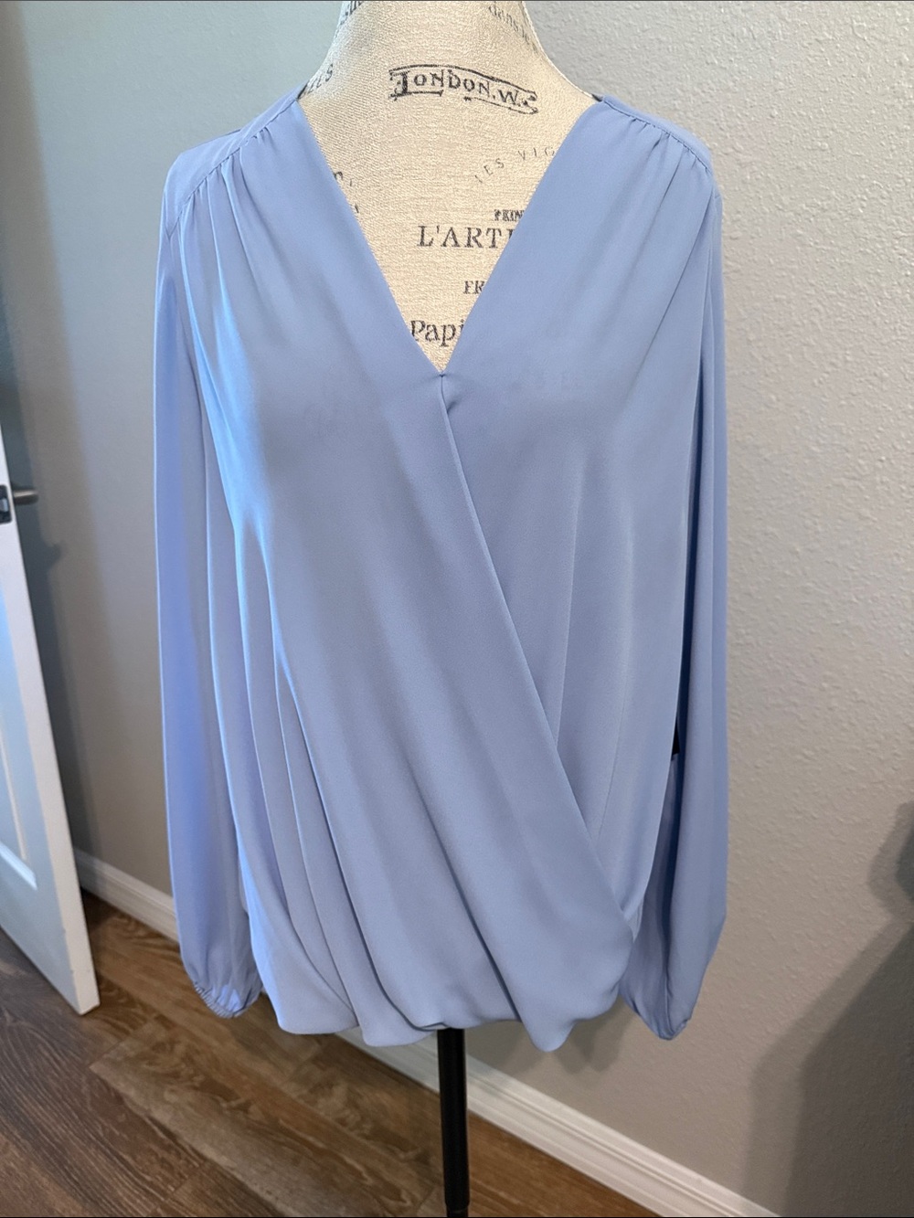 INC International Concepts Light Blue Surplice Wrap Blouse